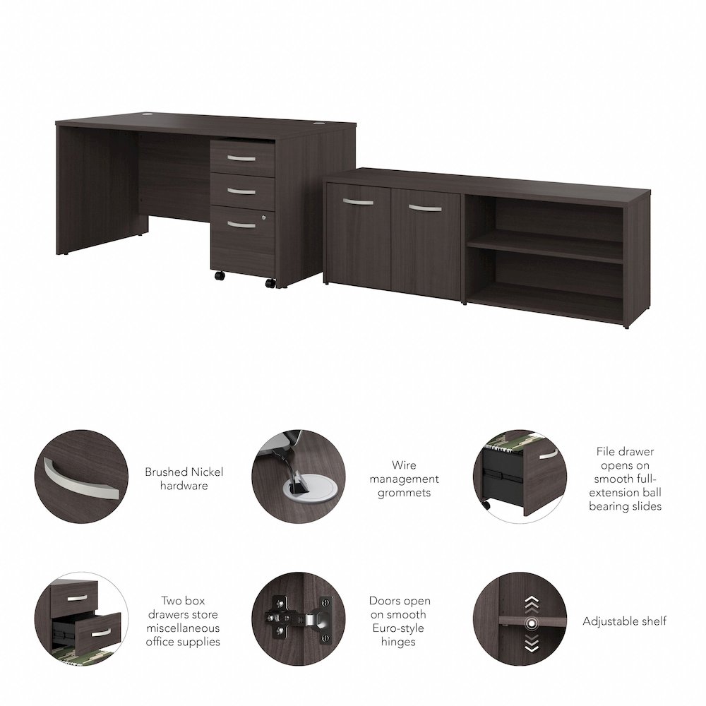 Studio C 60W x 30D Office Desk with Storage Return and Mobile File Cabinet. Picture 9