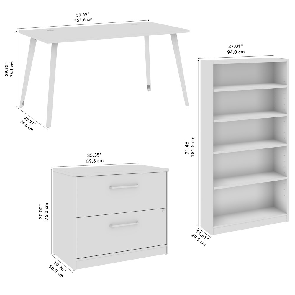 Vista 60W Desk with Splayed Metal Legs, Lateral File Cabinet, and Bookcase. Picture 12