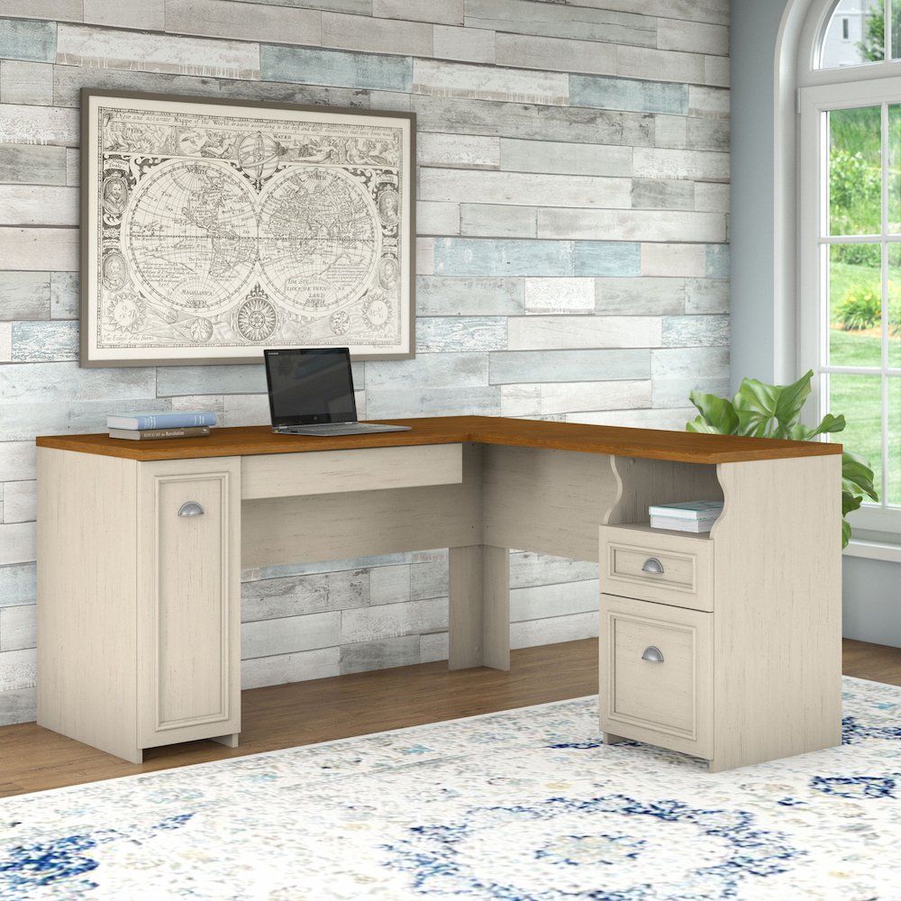 Fairview 60W L Shaped Desk with Drawers and Storage Cabinet. Picture 2