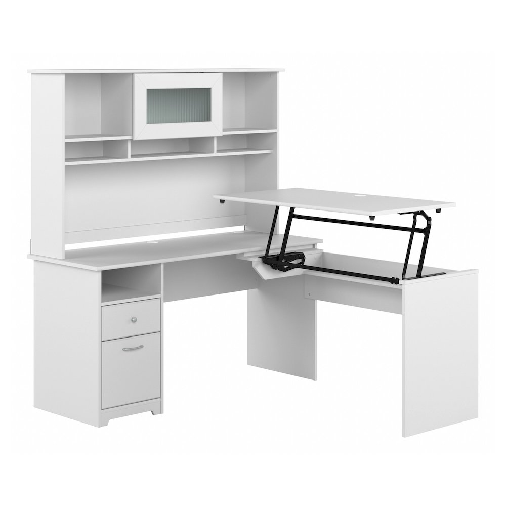 Cabot 60W 3 Position Sit to Stand L Shaped Desk with Hutch. Picture 1
