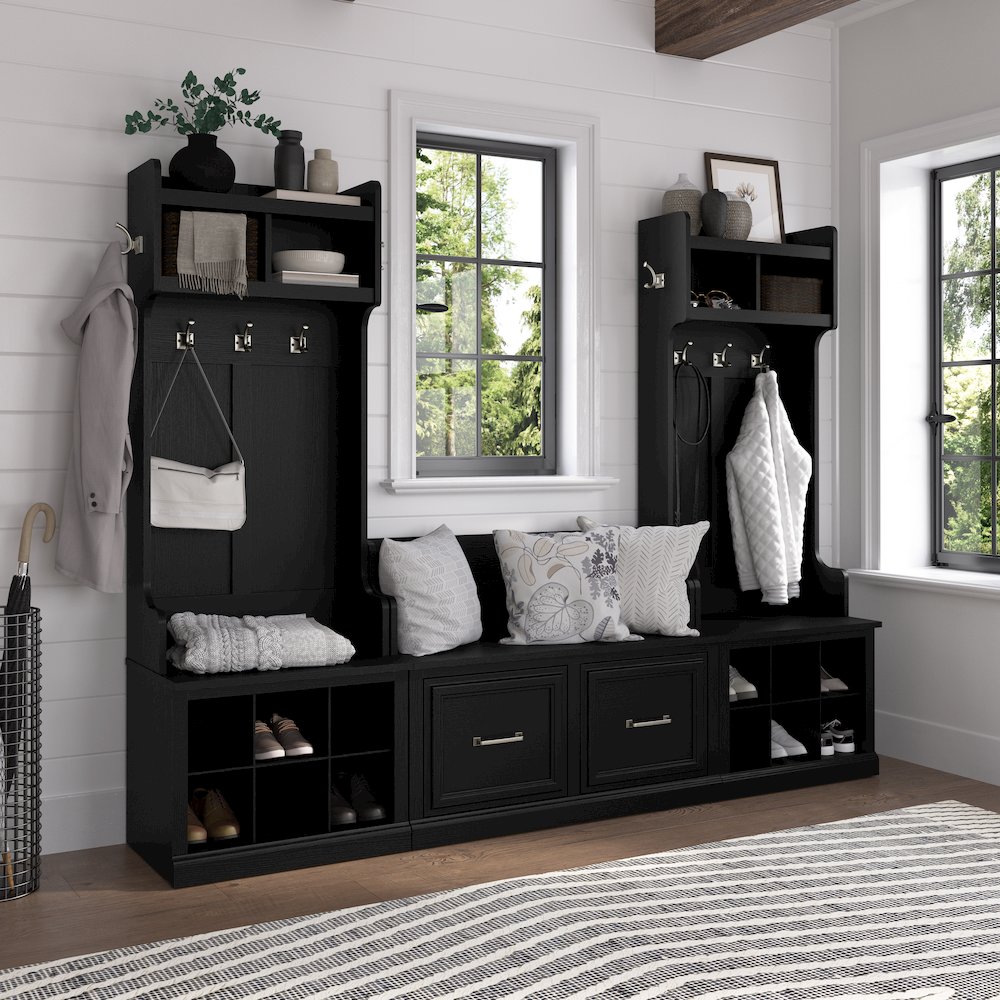 Woodland Entryway Storage Set with Hall Trees and Shoe Bench with Doors. Picture 2