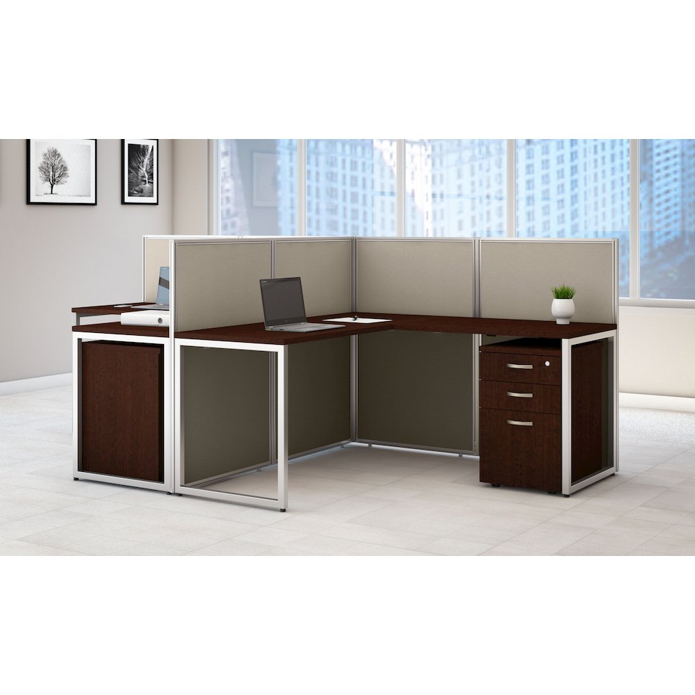 Easy Office 60W 2 Person L Shaped Cubicle Desk with Drawers and 45H Panels. Picture 2