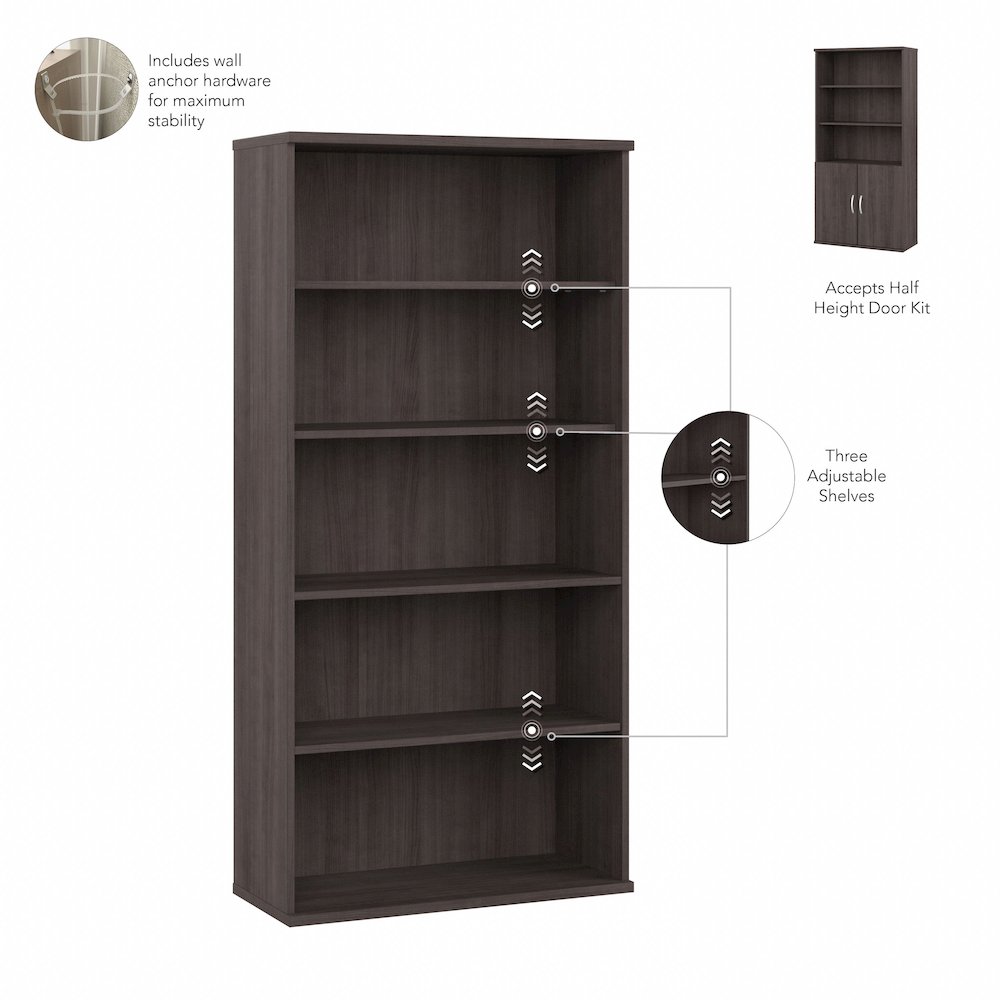 Studio C Tall 5 Shelf Bookcase with Doors. Picture 7