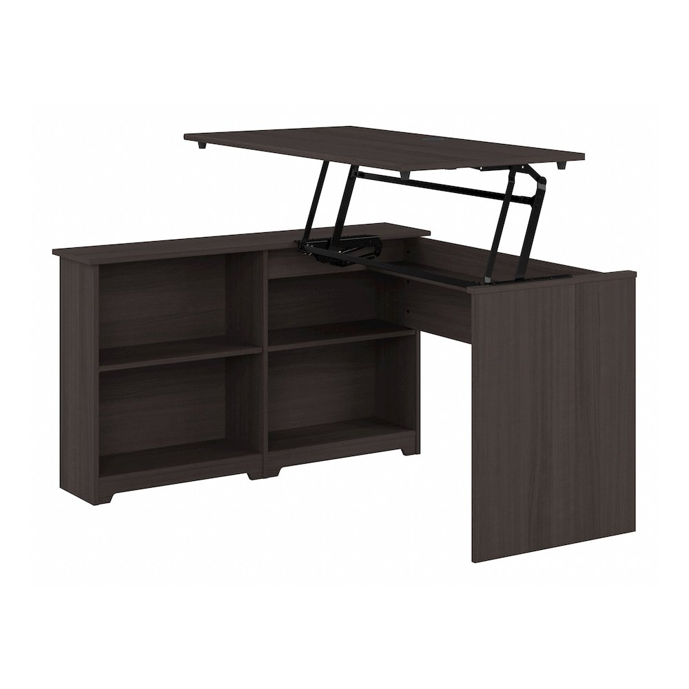 Cabot 52W 3 Position Sit to Stand Corner Desk with Shelves. Picture 1