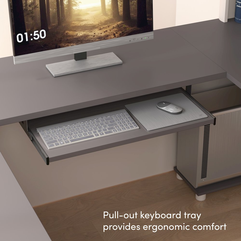 72W L-Shaped Desk with Hutch and Pedestal. Picture 6
