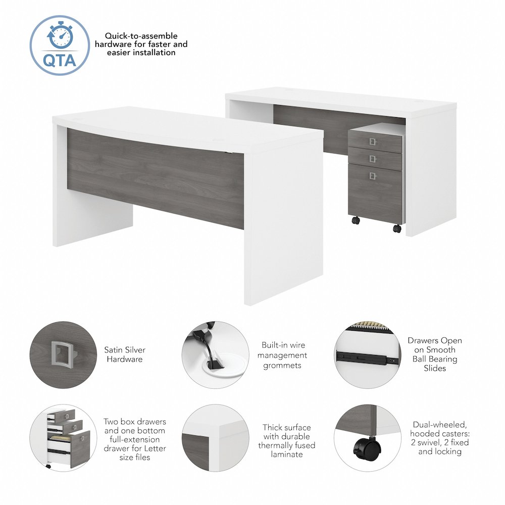 Echo Bow Front Desk and Credenza with Mobile File Cabinet. Picture 9