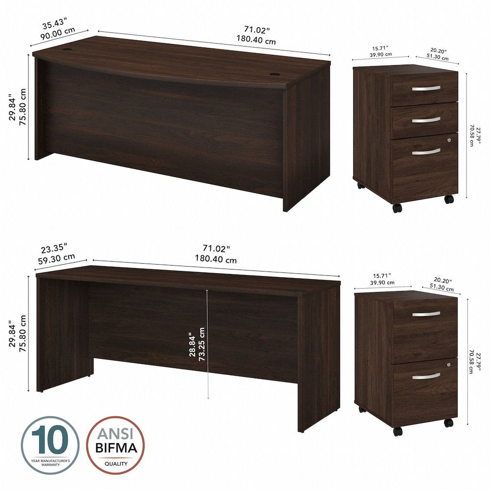 Studio C 72W x 36D Bow Front Desk and Credenza with Mobile File Cabinets. Picture 9