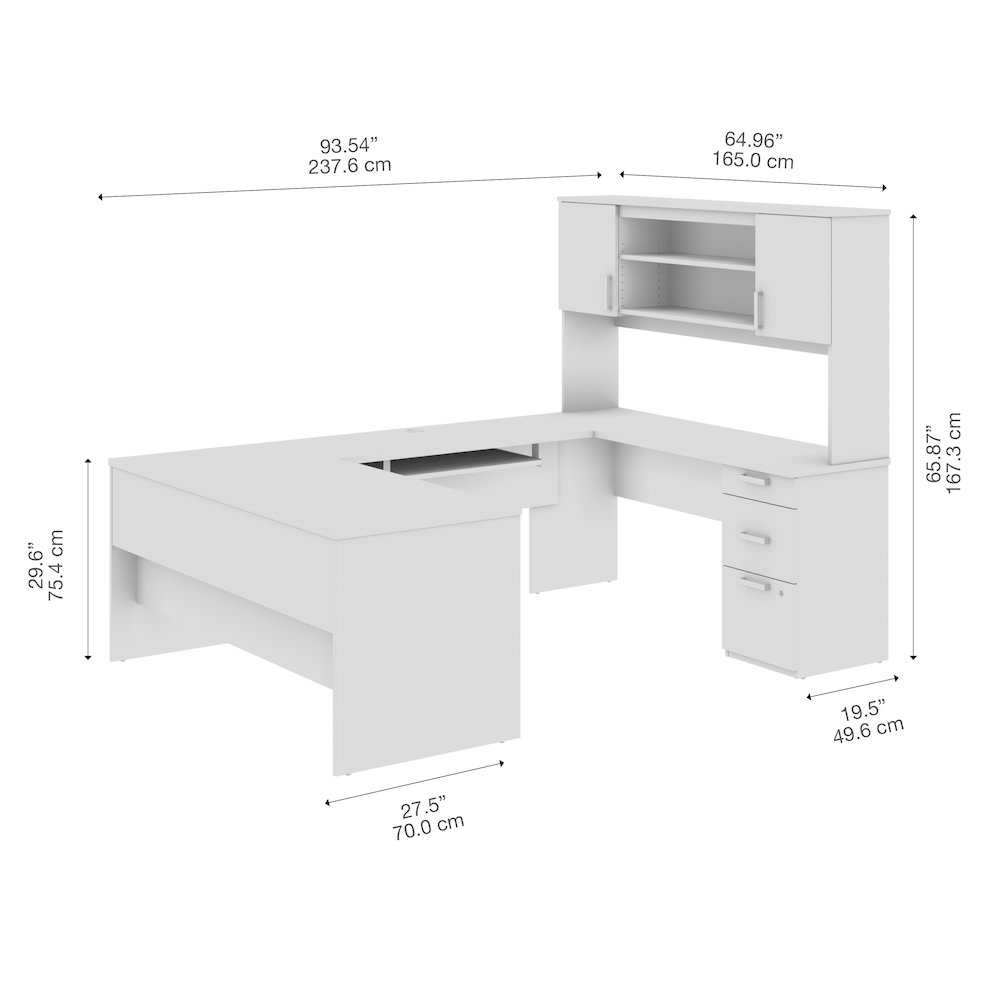 65W U-Shaped Executive Desk with Pedestal and Hutch. Picture 7