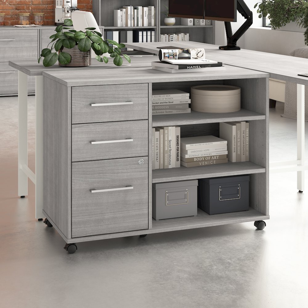 Hustle Rolling Storage Cabinet with Drawers and Shelves in Platinum Gray. Picture 2