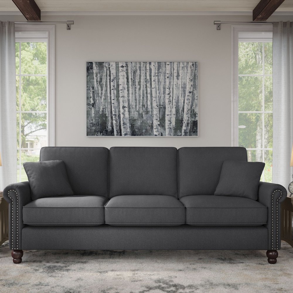Coventry 85W Sofa in Charcoal Gray Herringbone. Picture 10