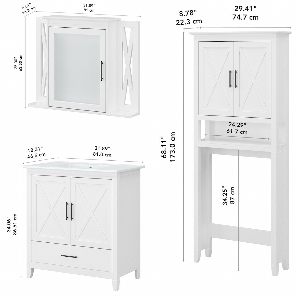 32W Bathroom Vanity Sink with Mirror and Over The Toilet Storage Cabinet. Picture 10