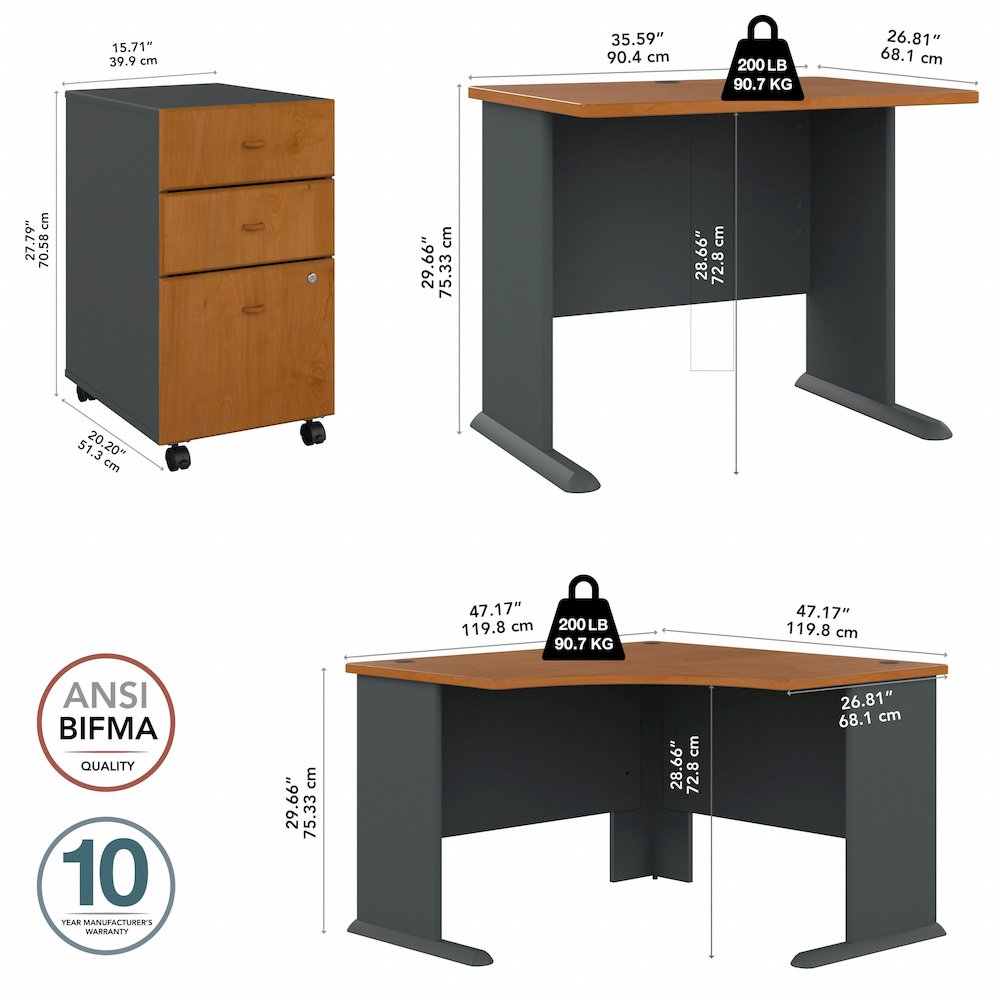 Series A 48W Corner Desk with 36W Return and Mobile File Cabinet. Picture 9