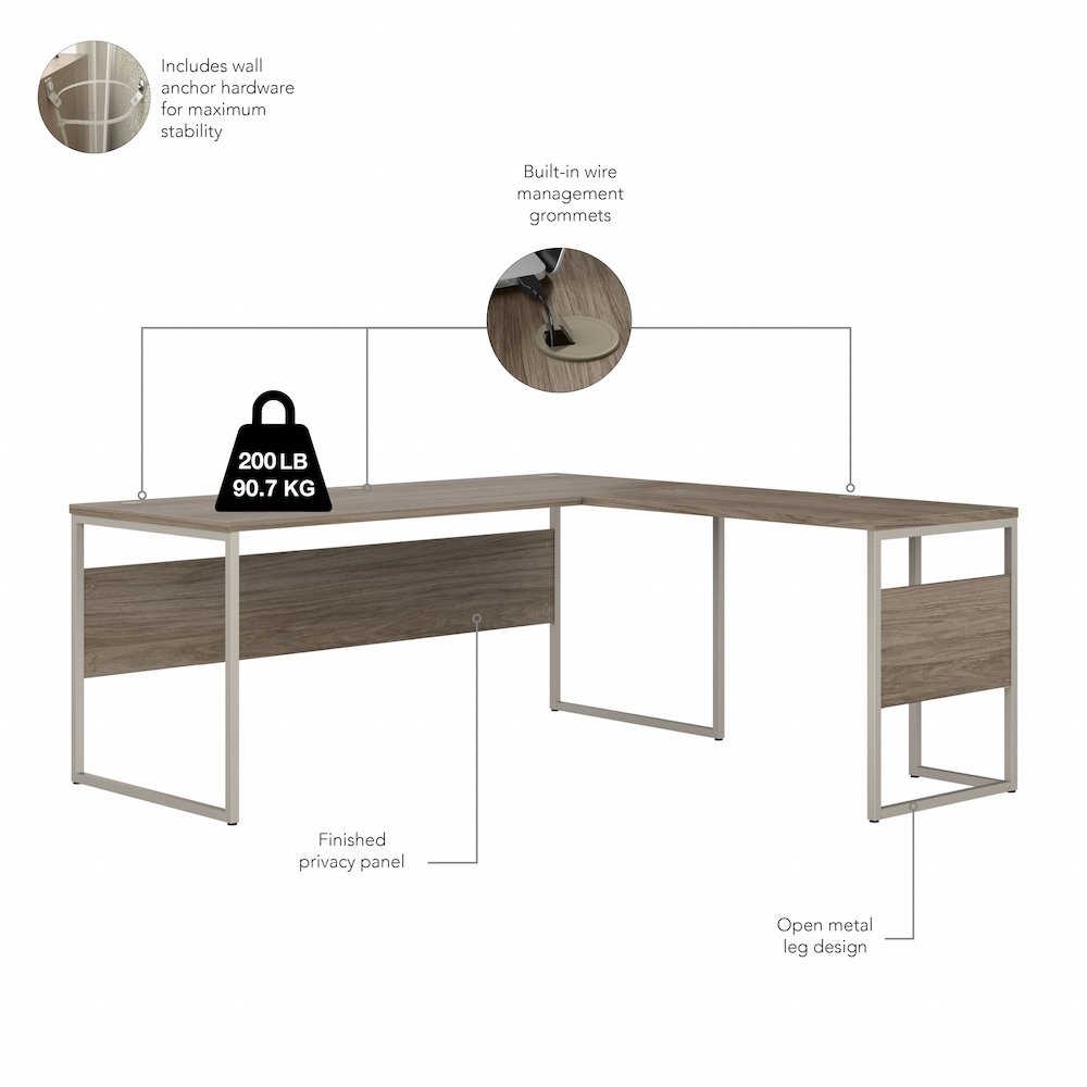 Hybrid 72W x 30D L Shaped Table Desk with Metal Legs. Picture 5