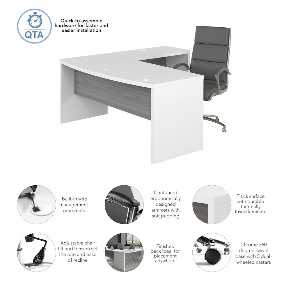 Echo 72W Bow Front L Shaped Desk and Chair Set. Picture 9