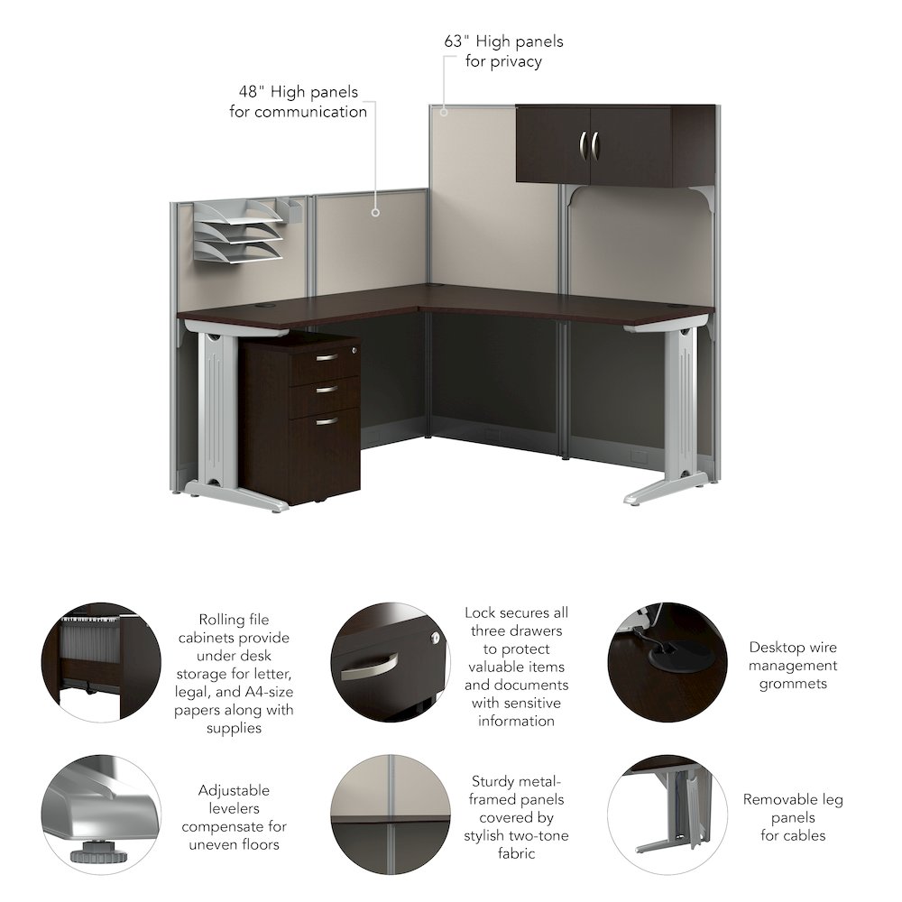 65W L Shaped Cubicle Desk with Storage, Drawers, and Organizers. Picture 8