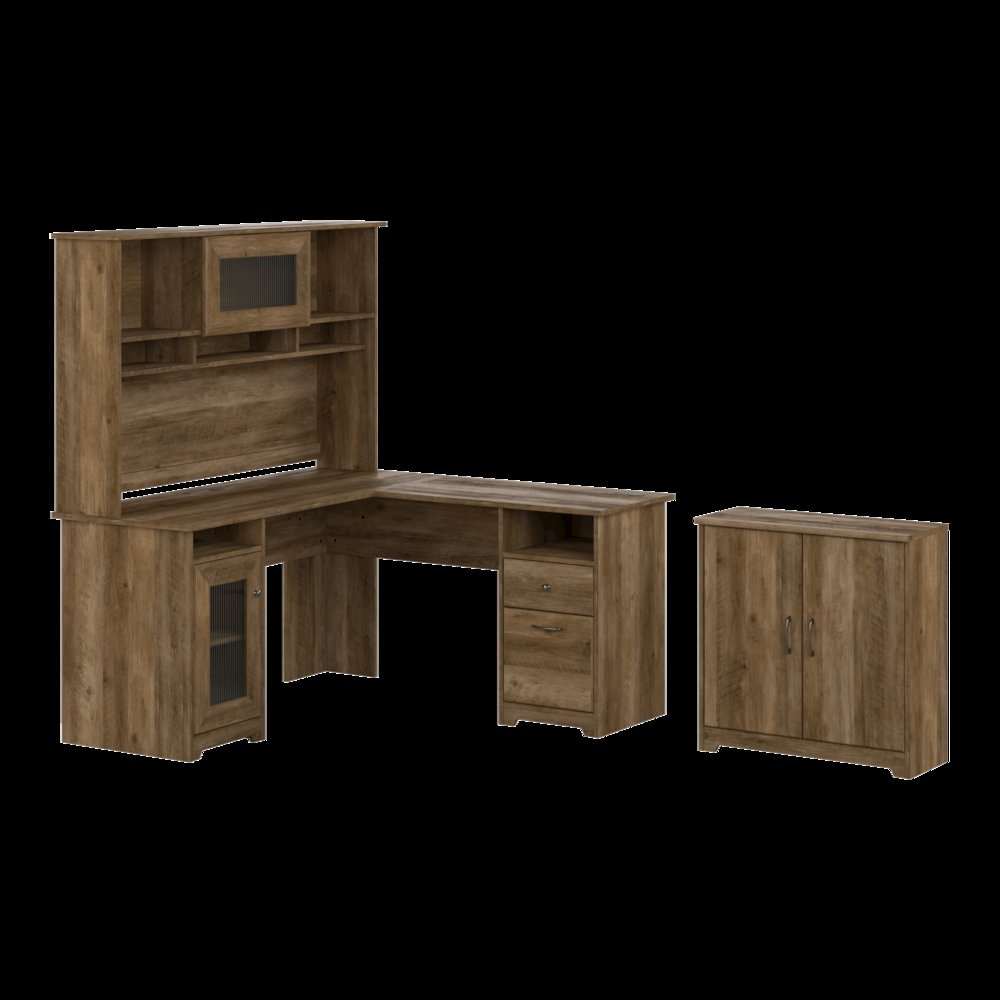 Bush Furniture Cabot L Shaped Desk with Hutch and Small Storage Cabinet ...