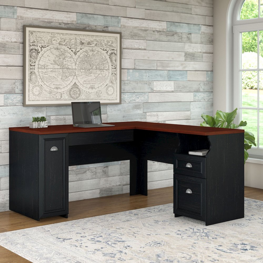 Fairview 60W L Shaped Desk with Drawers and Storage Cabinet. Picture 2