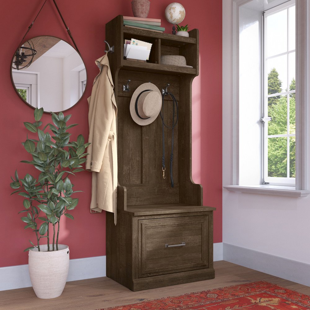 Woodland 24W Hall Tree and Small Shoe Bench with Drawer. Picture 2