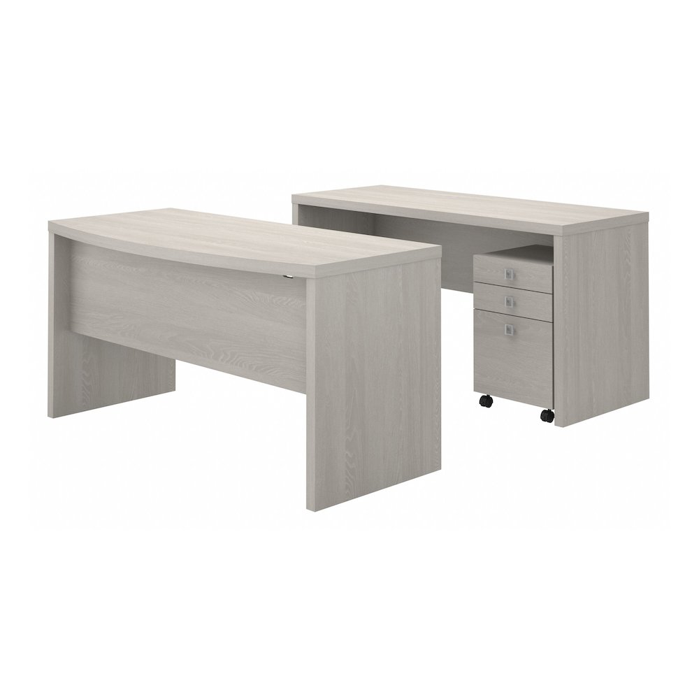 Echo Bow Front Desk and Credenza with Mobile File Cabinet. Picture 1