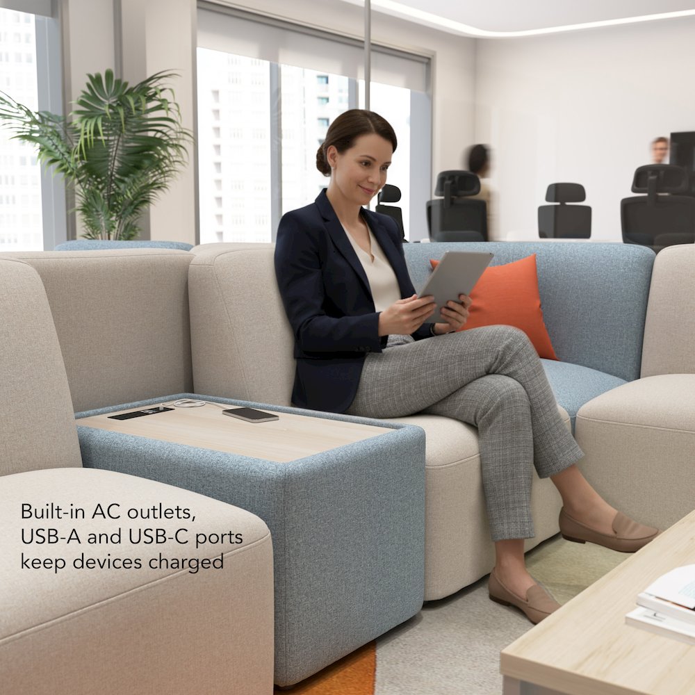 Assemble Modular Side Table with Charging Station in Mist Fabric. Picture 6