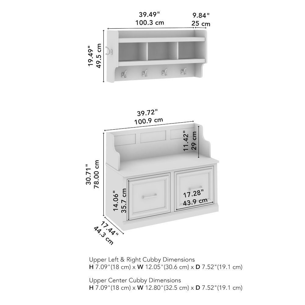 Woodland 40W Entryway Bench with Doors and Wall Mounted Coat Rack. Picture 9