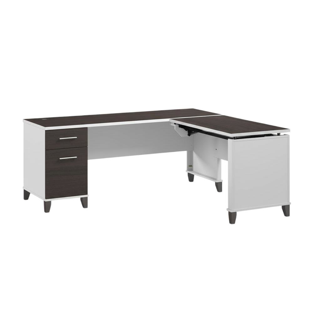 White L-Shaped Sit-To-Stand Office Desk With 3 Position Adjustment. Picture 1