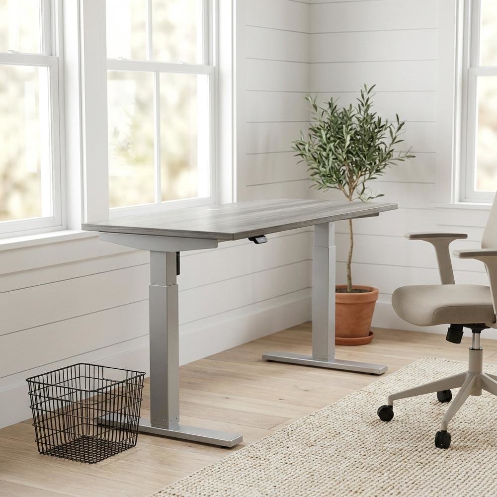 Electric Height-Adjustable Desk With Steel Frame And Silver Finish. Picture 2