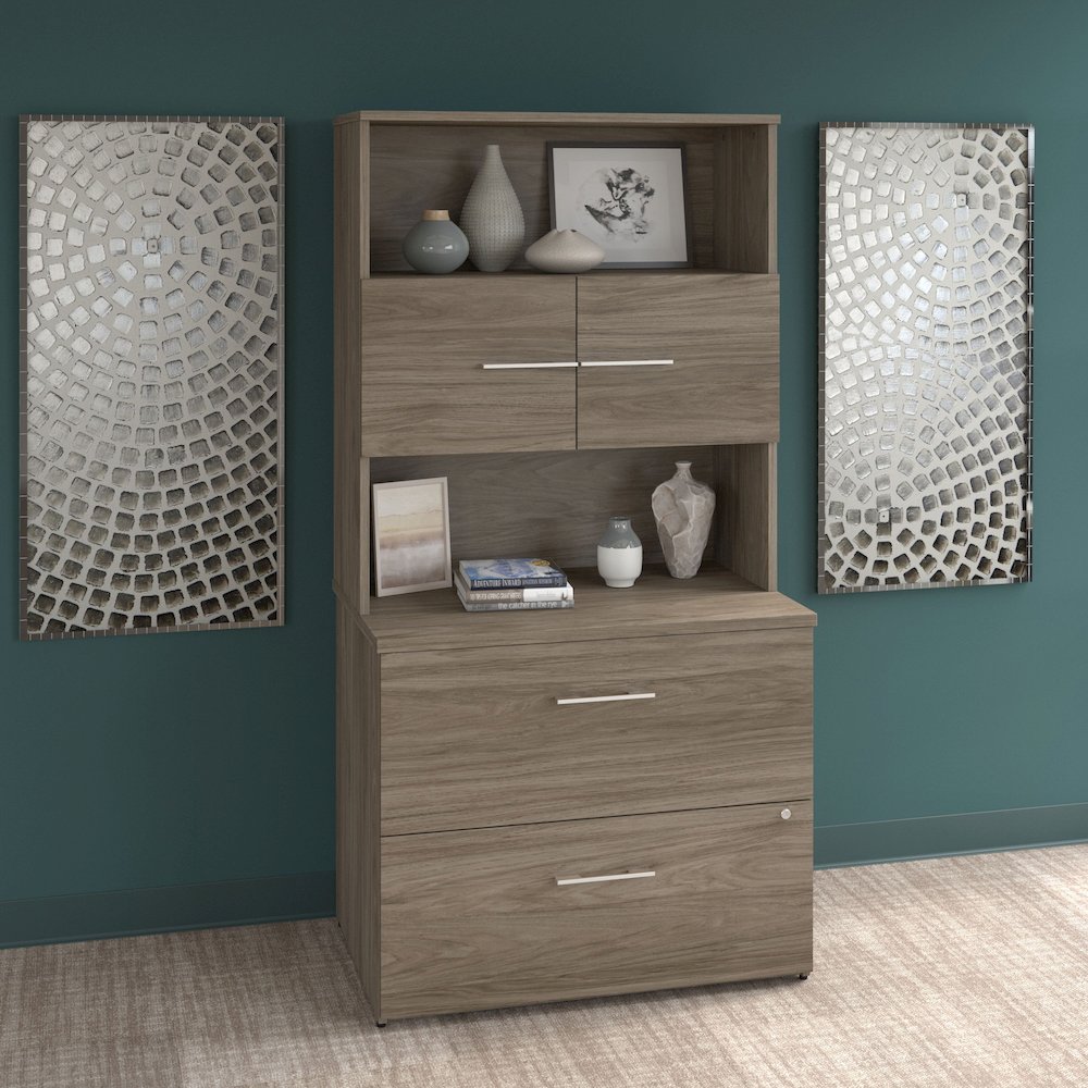 Office 500 36W 2 Drawer Lateral File Cabinet with Hutch. Picture 2