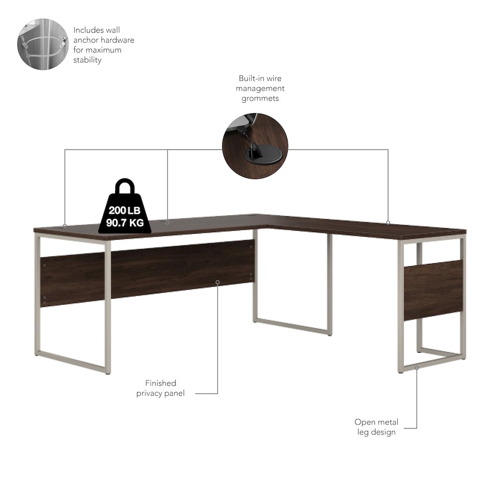 Hybrid 72W x 30D L Shaped Table Desk with Metal Legs. Picture 6