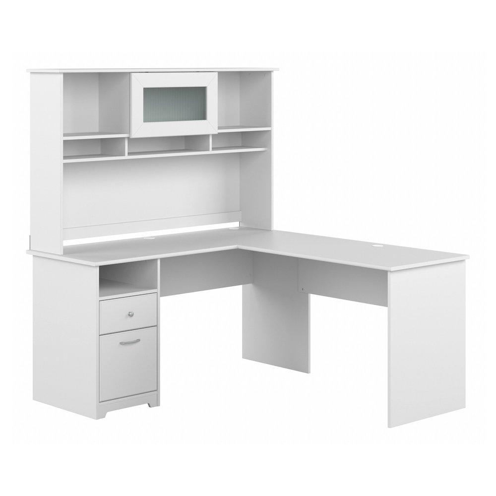 Cabot 60W L Shaped Computer Desk with Hutch and Drawers. Picture 1