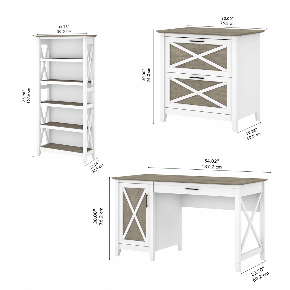54W Computer Desk with 2 Drawer Lateral File Cabinet and 5 Shelf Bookcase. Picture 8