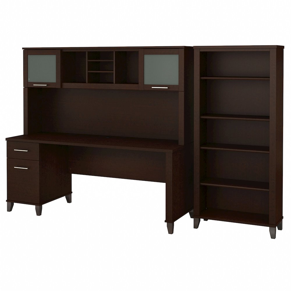 Somerset 72W Office Desk with Hutch and 5 Shelf Bookcase. Picture 1