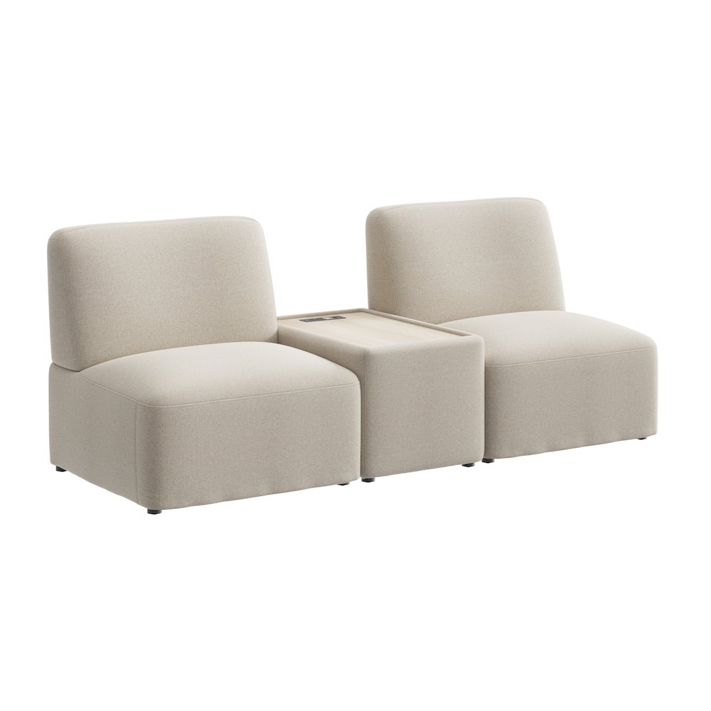 Assemble Modular 2 Seater Sectional with Charging Station in Oat Fabric. Picture 1