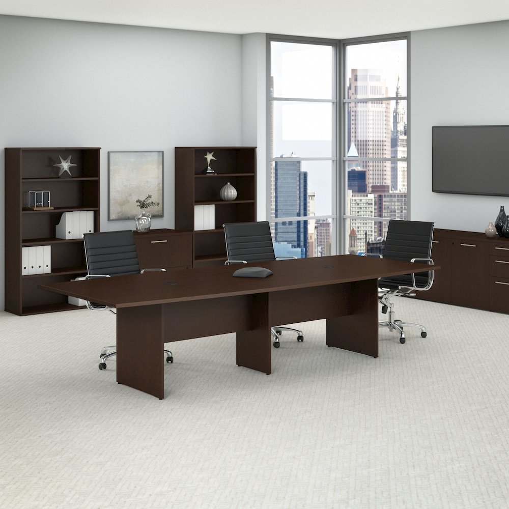 120W x 48D Boat Shaped Conference Table with Wood Base. Picture 2