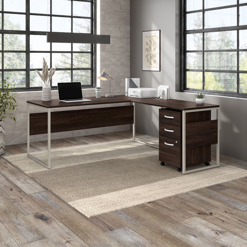 Hybrid 72W x 30D L Shaped Table Desk with Mobile File Cabinet. Picture 2