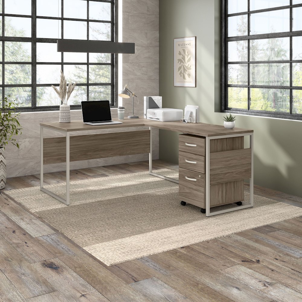 Hybrid 60W x 30D L Shaped Table Desk with Mobile File Cabinet. Picture 2