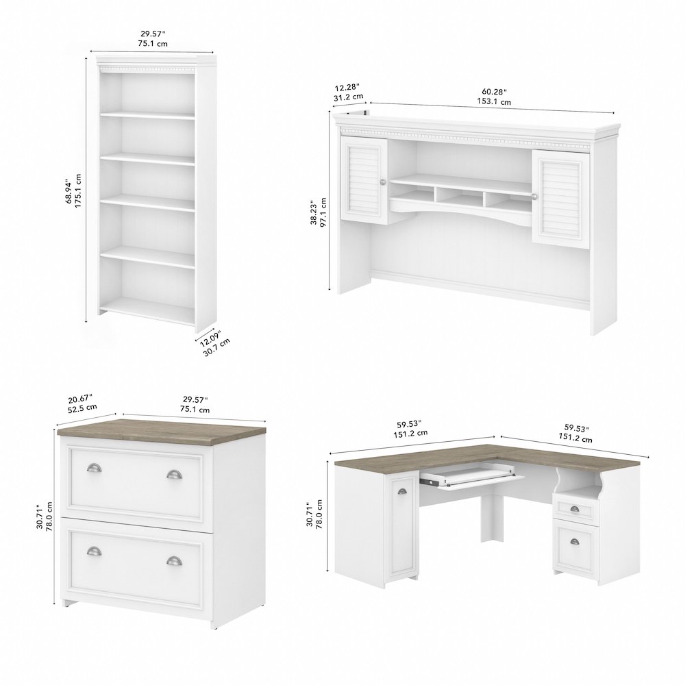 Fairview 60W L Shaped Desk with Hutch, Lateral File Cabinet and 5 Shelf Bookcase. Picture 11