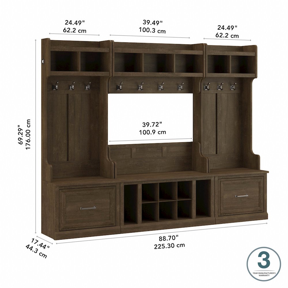 Woodland Full Entryway Storage Set with Coat Rack and Shoe Bench with Drawers. Picture 10