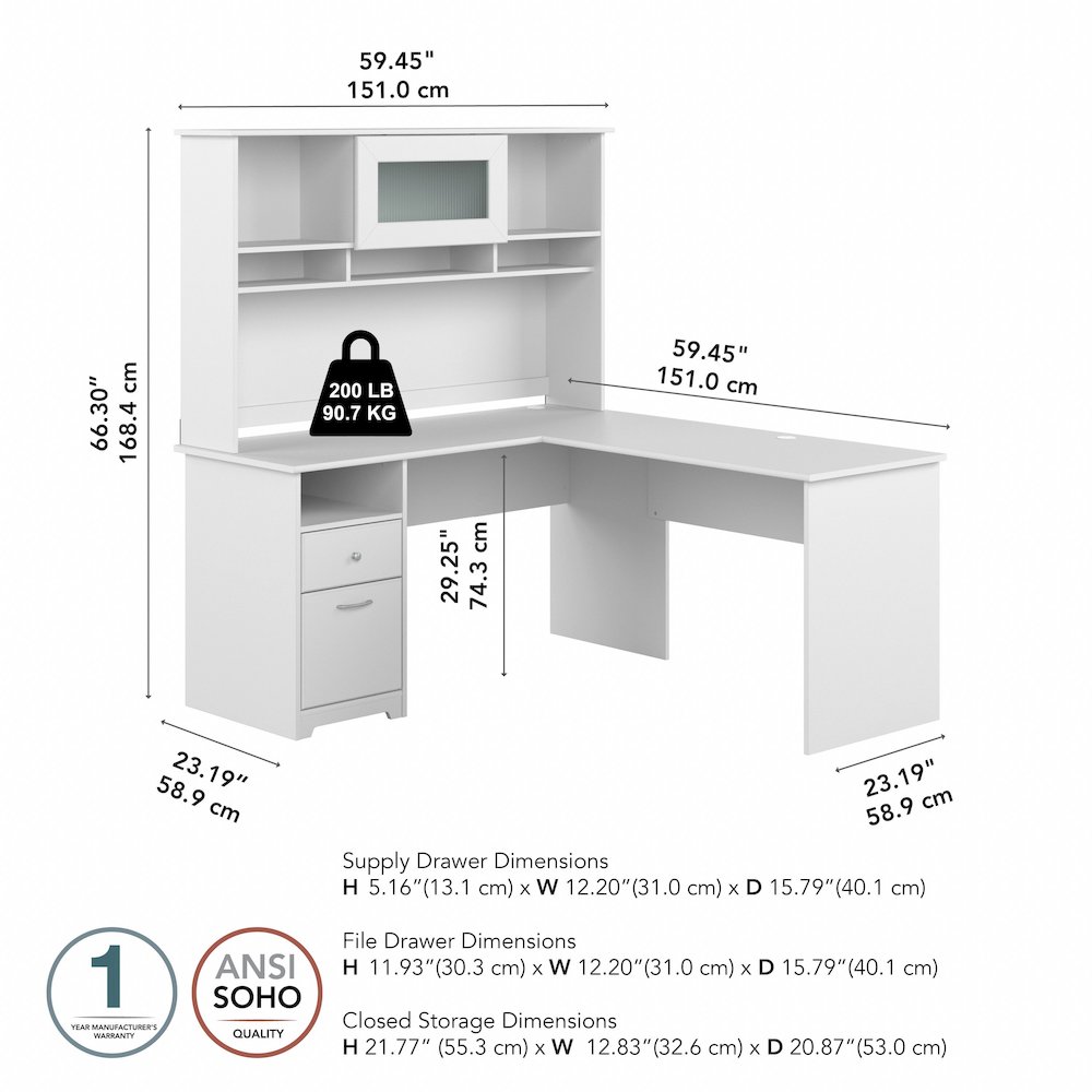Cabot 60W L Shaped Computer Desk with Hutch and Drawers. Picture 9