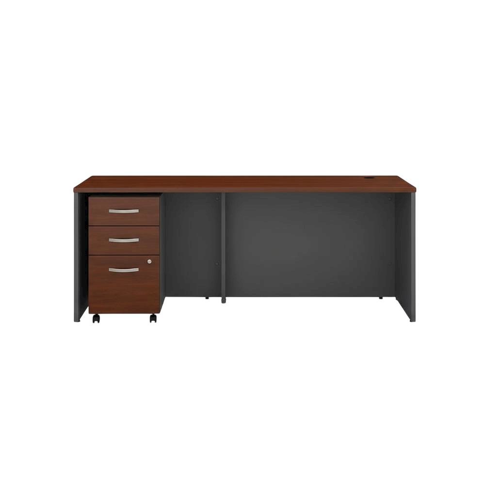 L Shaped Office Desk With Mobile File Cabinet In Hansen Cherry And Gray Finish. Picture 4