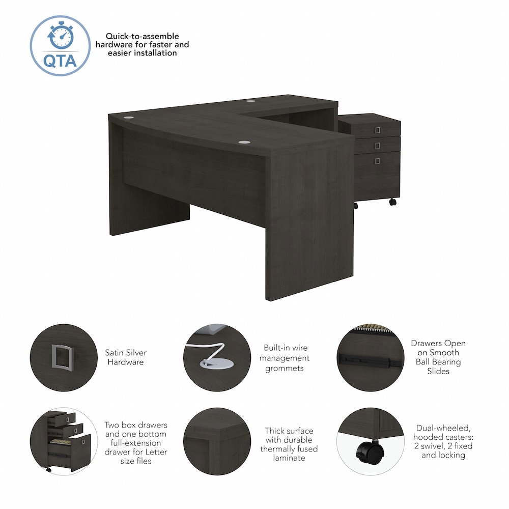 Echo L Shaped Bow Front Desk with Mobile File Cabinet. Picture 9