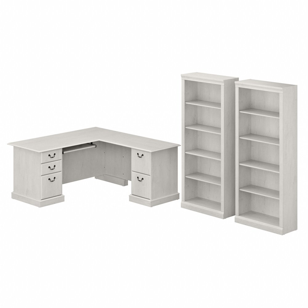Saratoga L Shaped Computer Desk and Bookcase Set. Picture 1