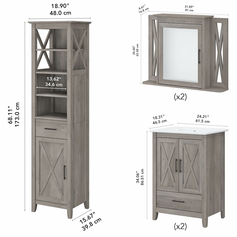 Key West 48W Double Vanity Set with Sinks, Medicine Cabinets and Linen Tower. Picture 10