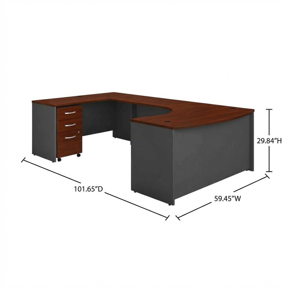 L Shaped Office Desk With Mobile File Cabinet In Hansen Cherry And Gray Finish. Picture 7