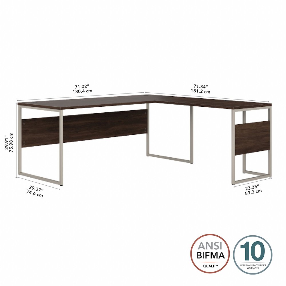 Hybrid 72W x 30D L Shaped Table Desk with Metal Legs. Picture 7
