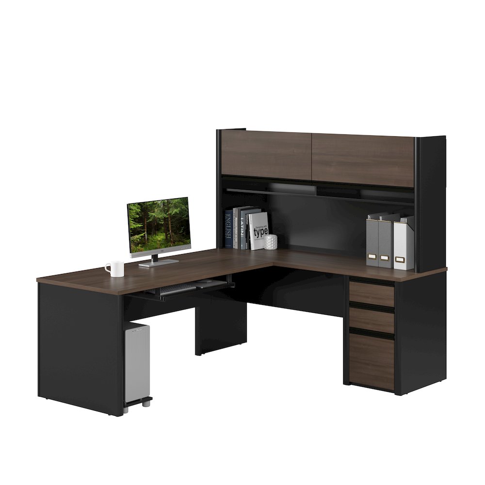72W L-Shaped Desk with Hutch and Pedestal. Picture 1