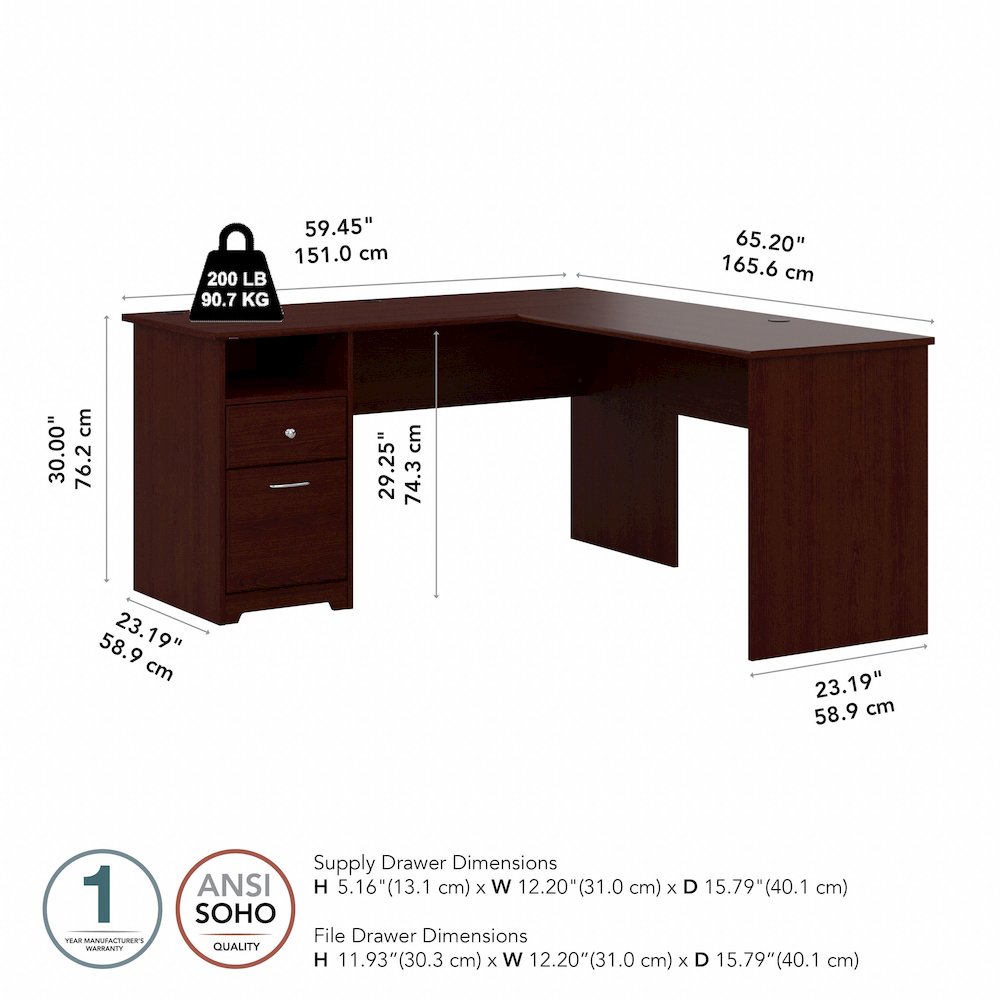 Cabot 60W L Shaped Computer Desk with Drawers. Picture 9