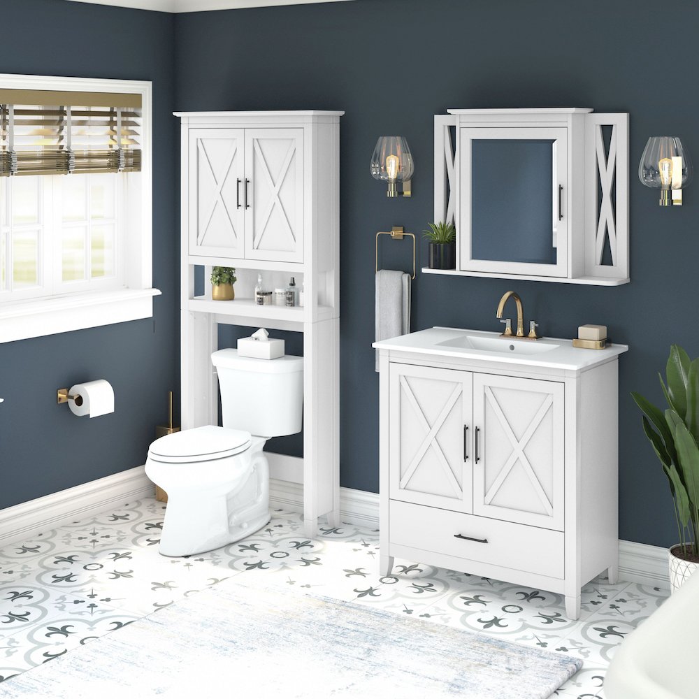 32W Bathroom Vanity Sink with Mirror and Over The Toilet Storage Cabinet. Picture 2