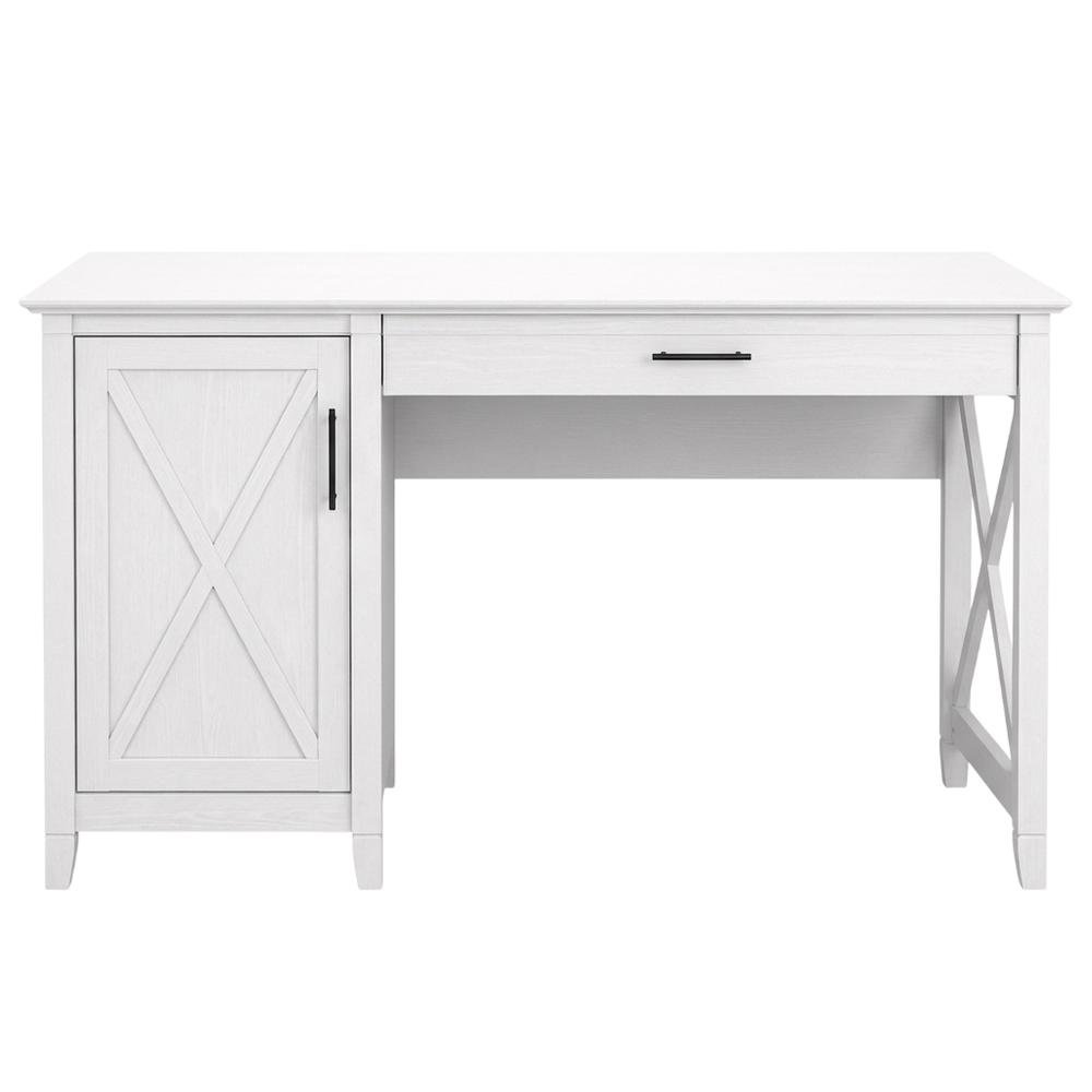 White 54W Computer Desk with 2 Drawer Lateral File Cabinet and 5 Shelf Bookcase. Picture 4