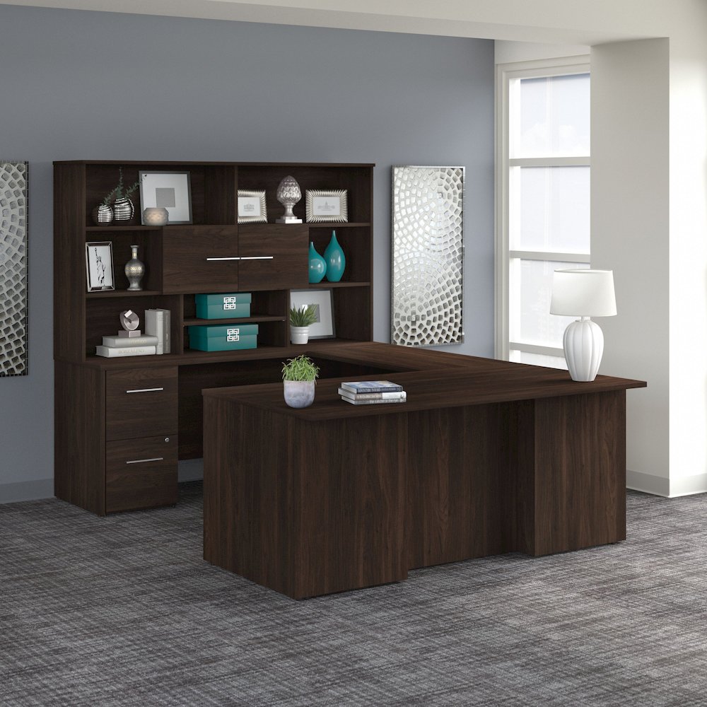 Office 500 72W U Shaped Executive Desk with Drawers and Hutch. Picture 2
